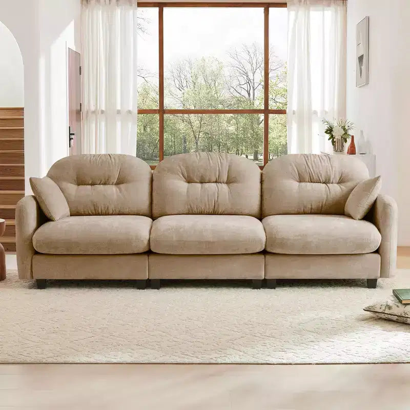 107 Beige Three-Seater Modular Sectional Couch Soft Chenille Fabric High-Density Foam High Quality Wooden Base for Living Rooms