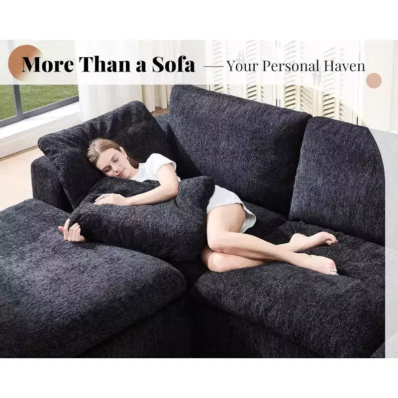 AMERLIFE Cloud Couch Sectional  Oversized Modular Sofa with 83.5 Deep Chaise, No-Assembly Design for Living Room, Chenille