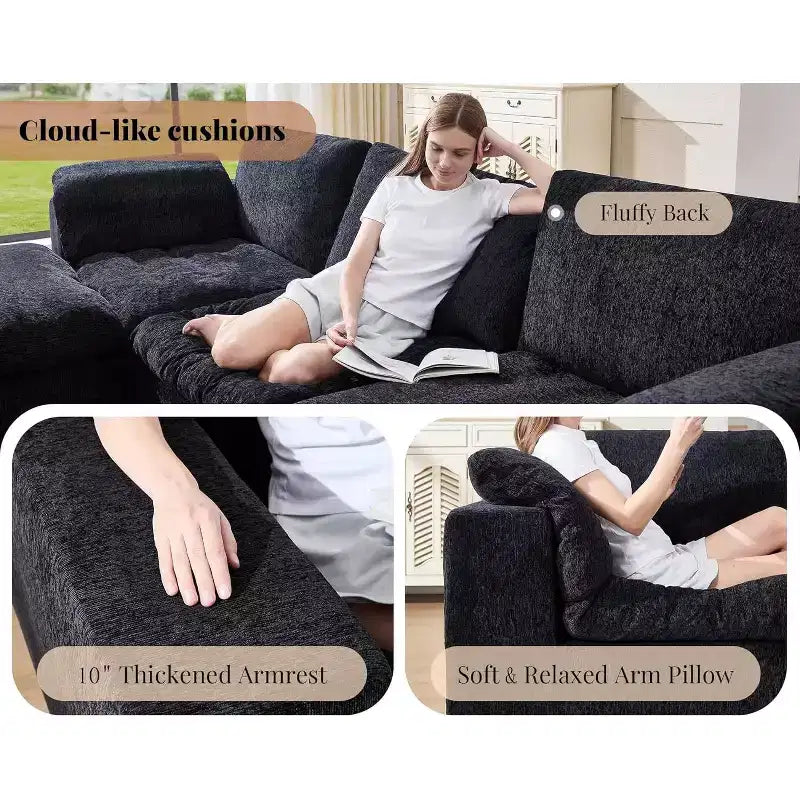 AMERLIFE Cloud Couch Sectional  Oversized Modular Sofa with 83.5 Deep Chaise, No-Assembly Design for Living Room, Chenille