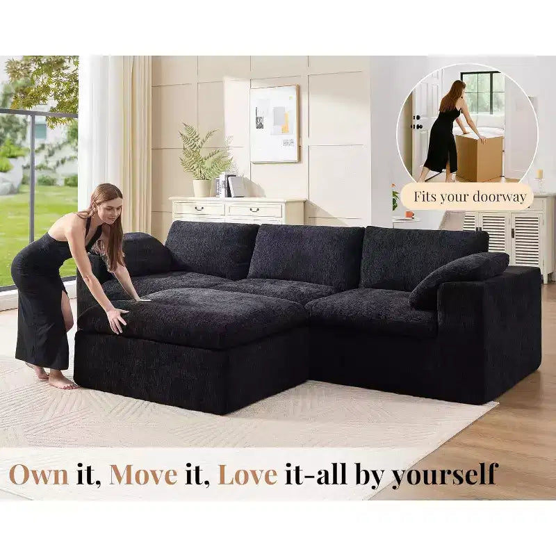 AMERLIFE Cloud Couch Sectional  Oversized Modular Sofa with 83.5 Deep Chaise, No-Assembly Design for Living Room, Chenille