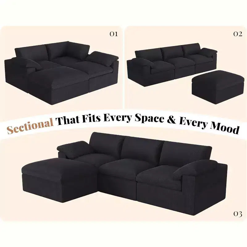 AMERLIFE Cloud Couch Sectional  Oversized Modular Sofa with 83.5 Deep Chaise, No-Assembly Design for Living Room, Chenille