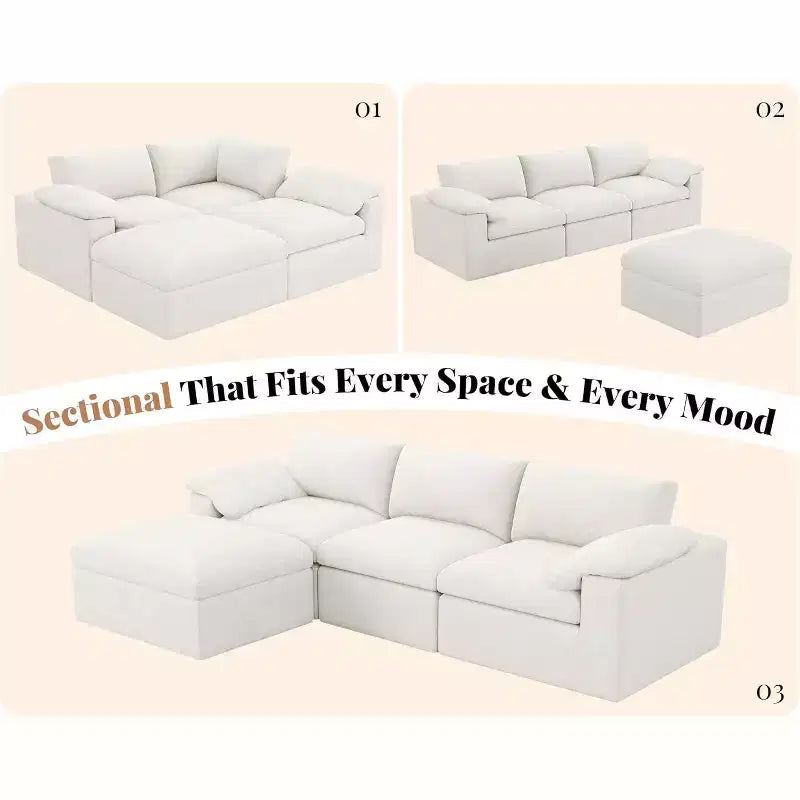 AMERLIFE Cloud Couch Sectional  Oversized Modular Sofa with 83.5 Deep Chaise, No-Assembly Design for Living Room, Chenille