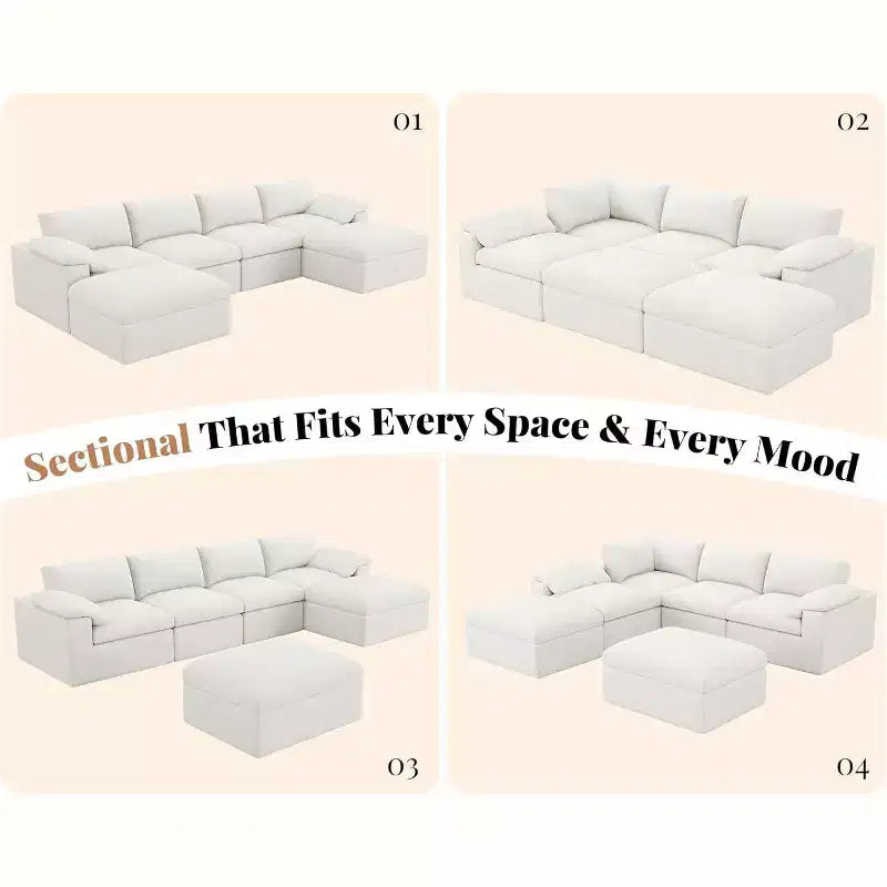 AMERLIFE Cloud Couch Sectional  Oversized Modular Sofa with 83.5 Deep Chaise, No-Assembly Design for Living Room, Chenille