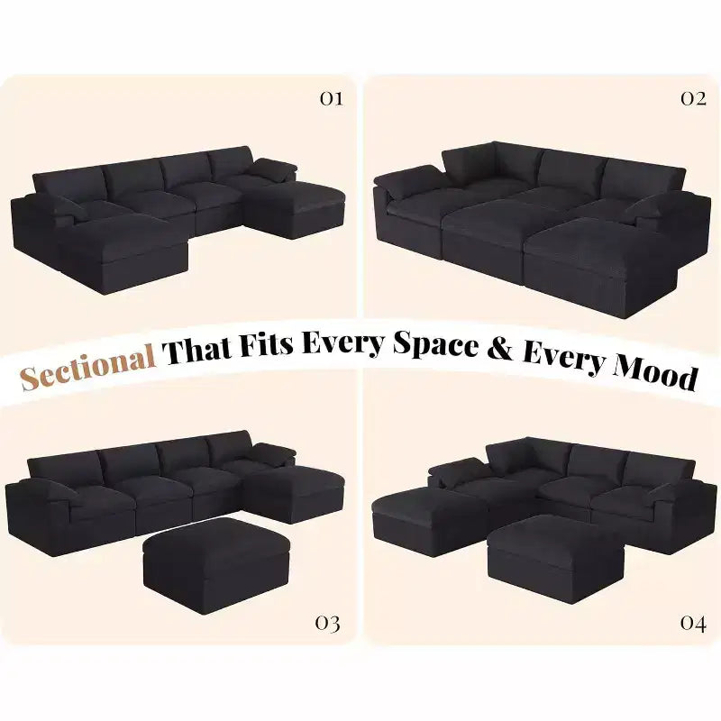 AMERLIFE Cloud Couch Sectional  Oversized Modular Sofa with 83.5 Deep Chaise, No-Assembly Design for Living Room, Chenille