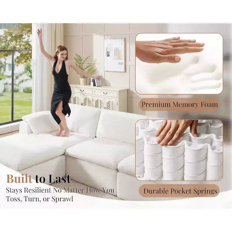 AMERLIFE Cloud Couch Sectional  Oversized Modular Sofa with 83.5 Deep Chaise, No-Assembly Design for Living Room, Chenille
