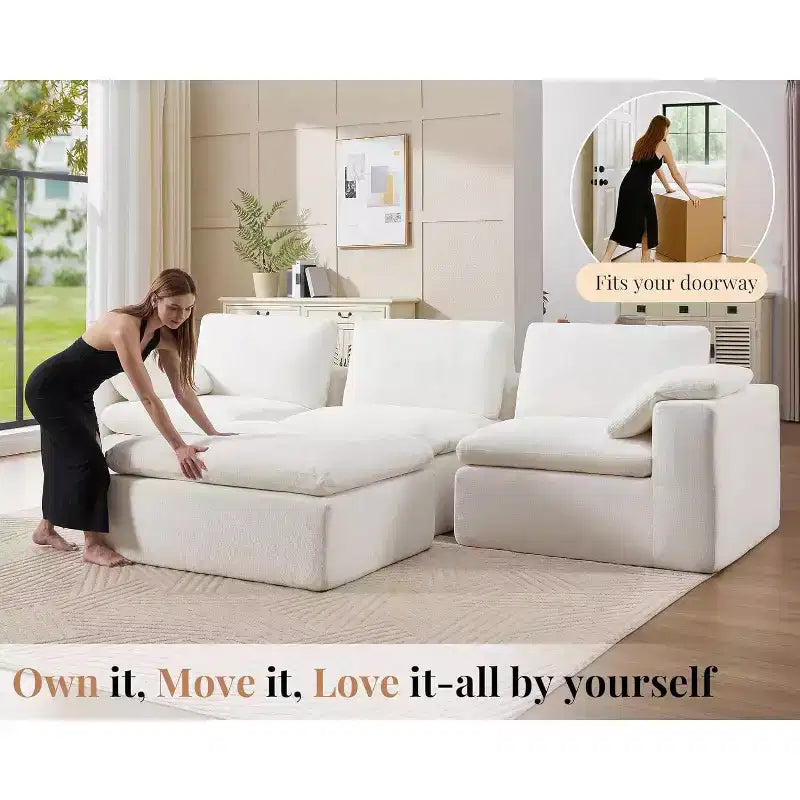 AMERLIFE Cloud Couch Sectional  Oversized Modular Sofa with 83.5 Deep Chaise, No-Assembly Design for Living Room, Chenille