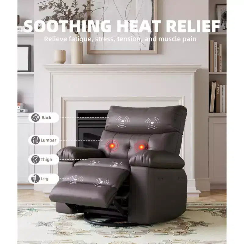 Living Room Manual Massage Chair, 360-Degree Rotating Massage Chair with Remote Control, PU Leather Leisure Chair with Side Pockets