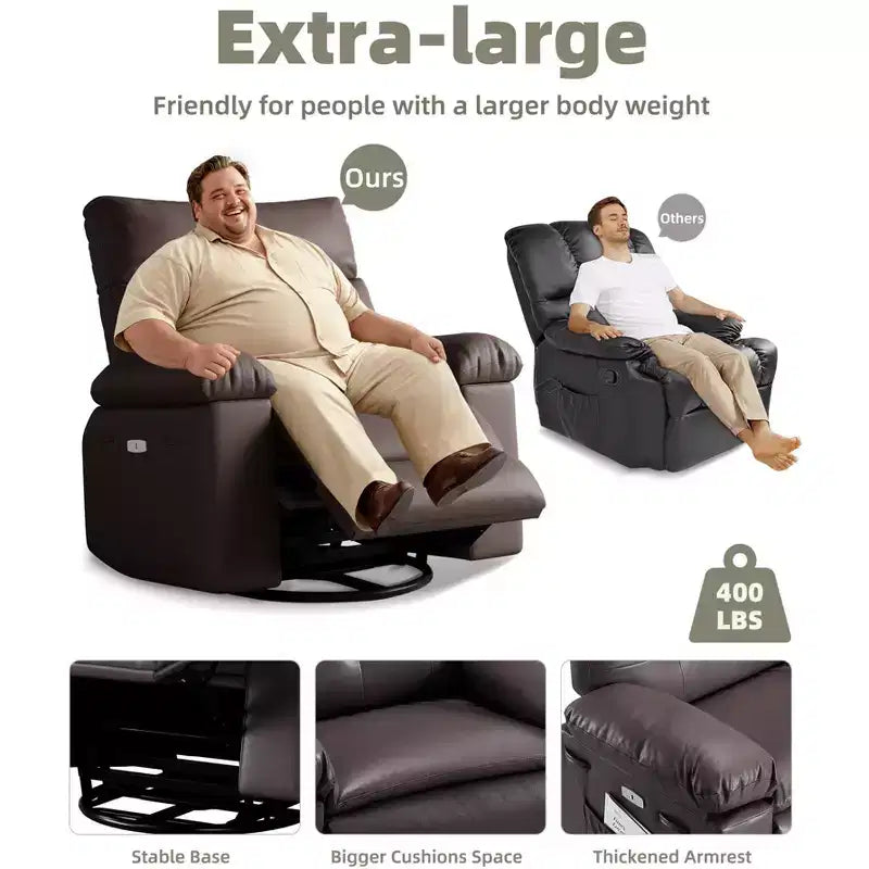 Living Room Manual Massage Chair, 360-Degree Rotating Massage Chair with Remote Control, PU Leather Leisure Chair with Side Pockets