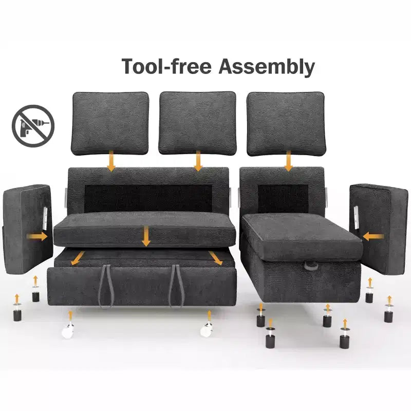 Dyonery 81 Sleeper Sofa Bed, 2 in 1 Pull Out Couch with More Storage Space, Sectional L-Shaped Couch Sofa Sleeper with Side Pockets