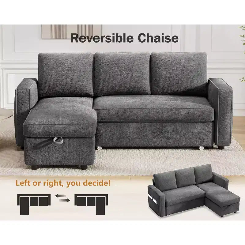 Dyonery 81 Sleeper Sofa Bed, 2 in 1 Pull Out Couch with More Storage Space, Sectional L-Shaped Couch Sofa Sleeper with Side Pockets