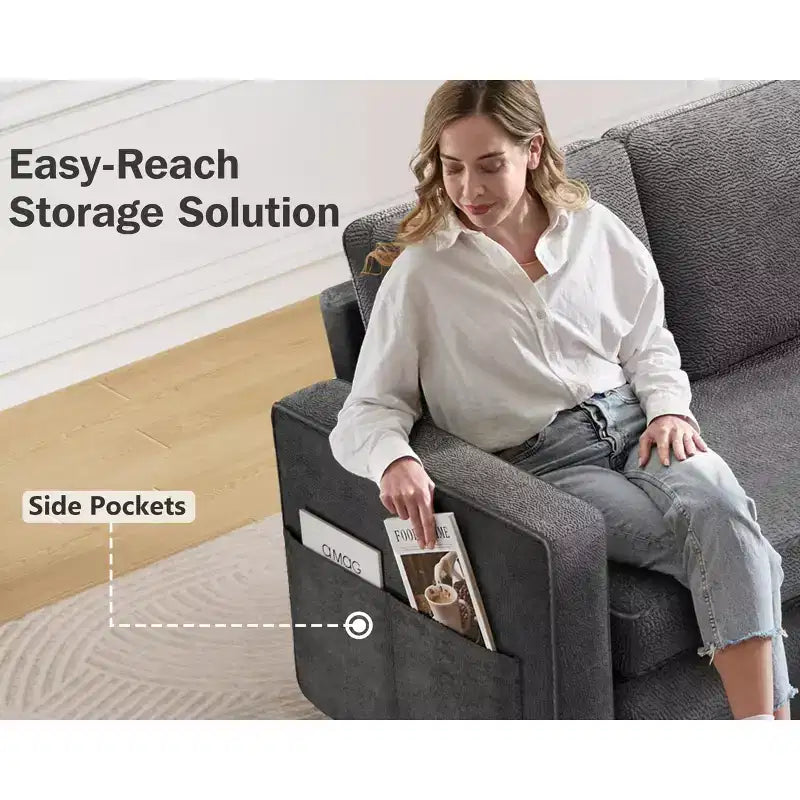 Dyonery 81 Sleeper Sofa Bed, 2 in 1 Pull Out Couch with More Storage Space, Sectional L-Shaped Couch Sofa Sleeper with Side Pockets