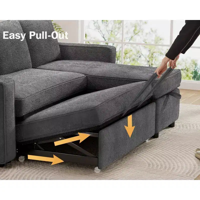 Dyonery 81 Sleeper Sofa Bed, 2 in 1 Pull Out Couch with More Storage Space, Sectional L-Shaped Couch Sofa Sleeper with Side Pockets