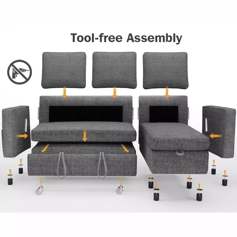 Dyonery 81 Sleeper Sofa Bed, 2 in 1 Pull Out Couch with More Storage Space, Sectional L-Shaped Couch Sofa Sleeper with Side Pockets