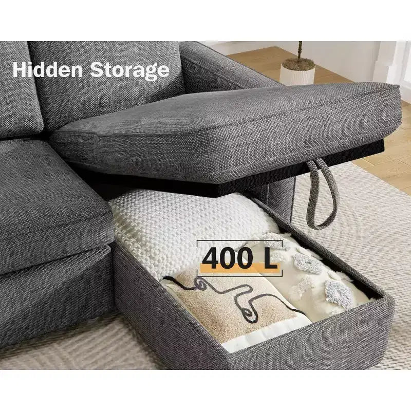 Dyonery 81 Sleeper Sofa Bed, 2 in 1 Pull Out Couch with More Storage Space, Sectional L-Shaped Couch Sofa Sleeper with Side Pockets