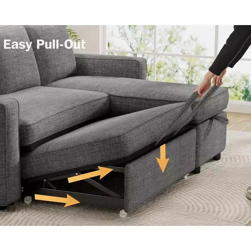 Dyonery 81 Sleeper Sofa Bed, 2 in 1 Pull Out Couch with More Storage Space, Sectional L-Shaped Couch Sofa Sleeper with Side Pockets