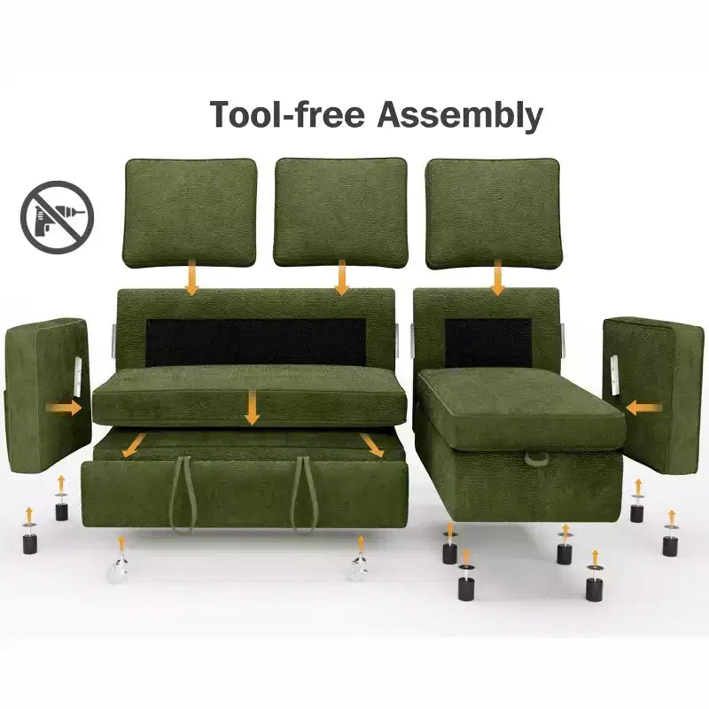 Dyonery 81 Sleeper Sofa Bed, 2 in 1 Pull Out Couch with More Storage Space, Sectional L-Shaped Couch Sofa Sleeper with Side Pockets