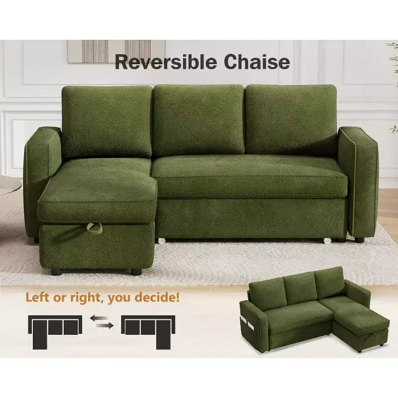 Dyonery 81 Sleeper Sofa Bed, 2 in 1 Pull Out Couch with More Storage Space, Sectional L-Shaped Couch Sofa Sleeper with Side Pockets