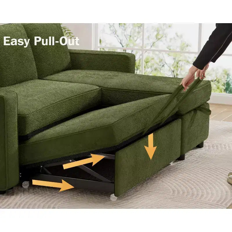 Dyonery 81 Sleeper Sofa Bed, 2 in 1 Pull Out Couch with More Storage Space, Sectional L-Shaped Couch Sofa Sleeper with Side Pockets