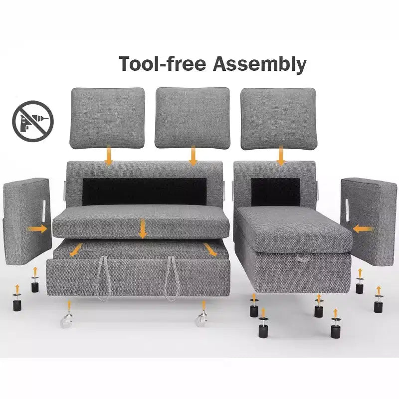Dyonery 81 Sleeper Sofa Bed, 2 in 1 Pull Out Couch with More Storage Space, Sectional L-Shaped Couch Sofa Sleeper with Side Pockets