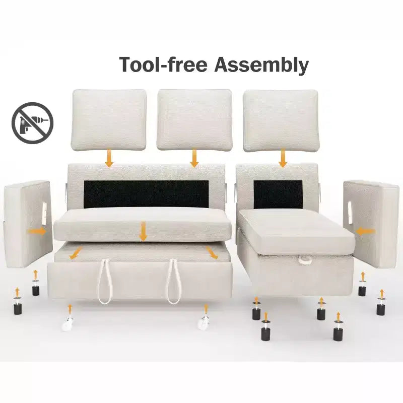 Dyonery 81 Sleeper Sofa Bed, 2 in 1 Pull Out Couch with More Storage Space, Sectional L-Shaped Couch Sofa Sleeper with Side Pockets