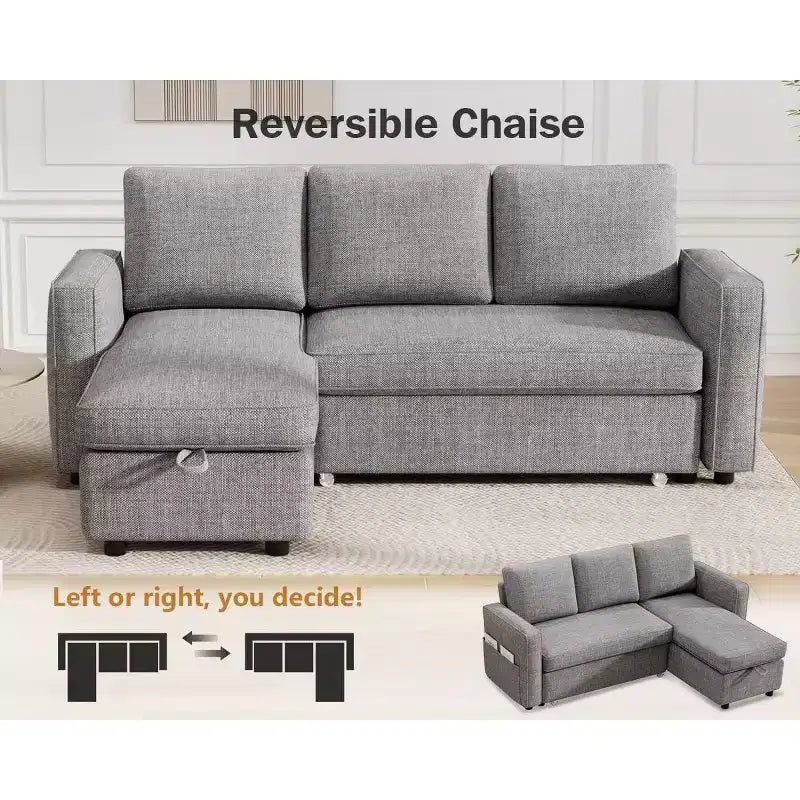 Dyonery 81 Sleeper Sofa Bed, 2 in 1 Pull Out Couch with More Storage Space, Sectional L-Shaped Couch Sofa Sleeper with Side Pockets