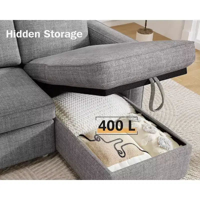 Dyonery 81 Sleeper Sofa Bed, 2 in 1 Pull Out Couch with More Storage Space, Sectional L-Shaped Couch Sofa Sleeper with Side Pockets