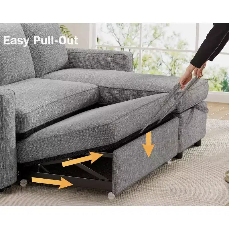 Dyonery 81 Sleeper Sofa Bed, 2 in 1 Pull Out Couch with More Storage Space, Sectional L-Shaped Couch Sofa Sleeper with Side Pockets