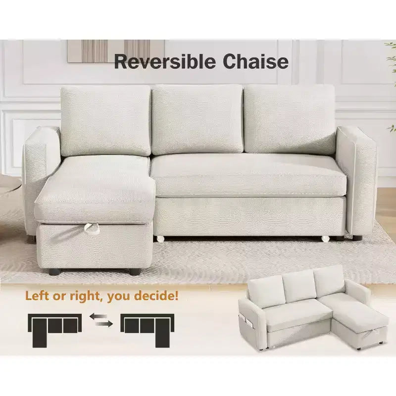 Dyonery 81 Sleeper Sofa Bed, 2 in 1 Pull Out Couch with More Storage Space, Sectional L-Shaped Couch Sofa Sleeper with Side Pockets