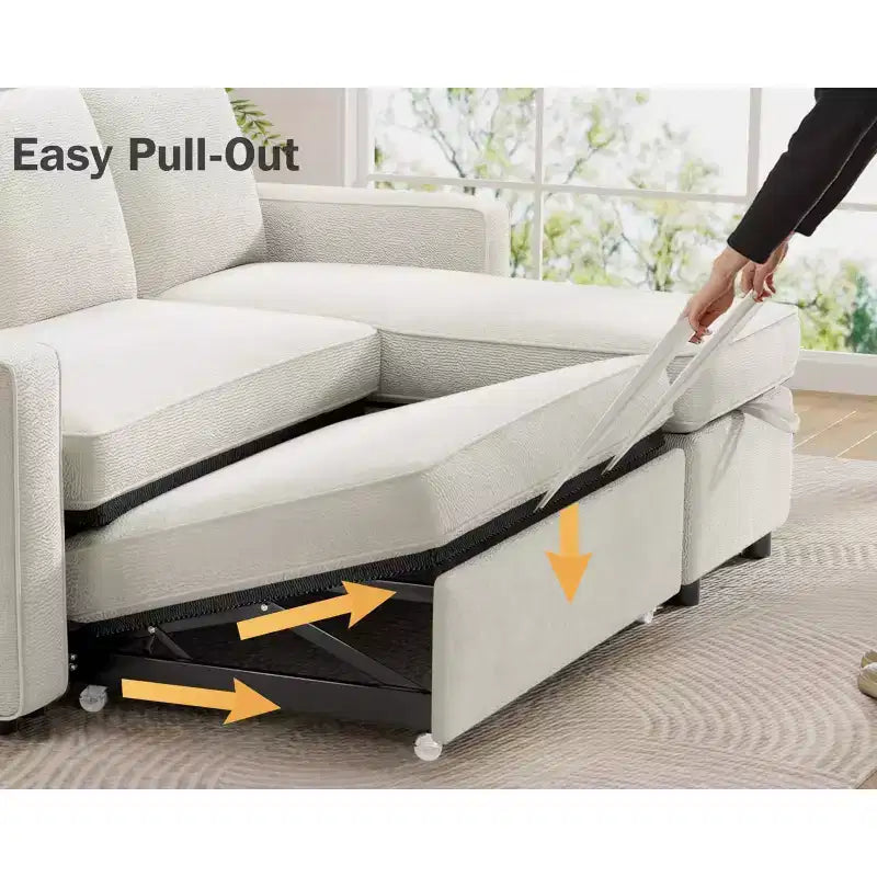 Dyonery 81 Sleeper Sofa Bed, 2 in 1 Pull Out Couch with More Storage Space, Sectional L-Shaped Couch Sofa Sleeper with Side Pockets