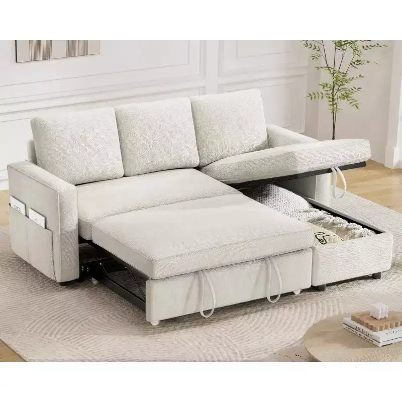 Dyonery 81 Sleeper Sofa Bed, 2 in 1 Pull Out Couch with More Storage Space, Sectional L-Shaped Couch Sofa Sleeper with Side Pockets