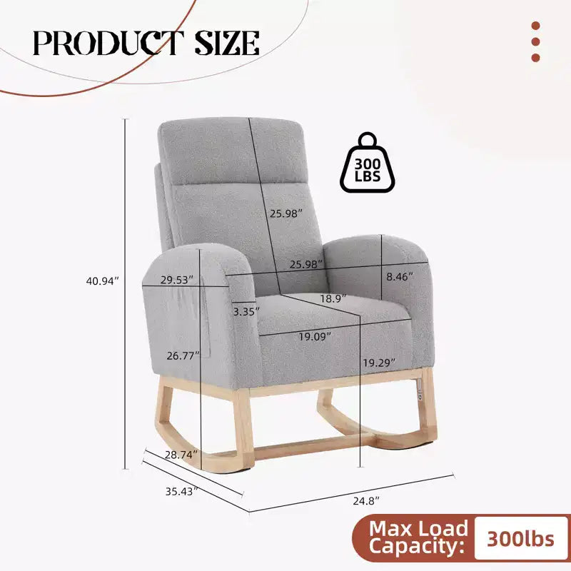 Modern Nursery Rocking Chair, Upholstered Glider Rocking Chair with Side Pockets, Rocking Armchair, Comfortable Recliner for Living Room