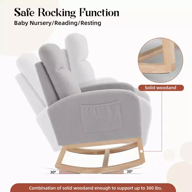 Modern Nursery Rocking Chair, Upholstered Glider Rocking Chair with Side Pockets, Rocking Armchair, Comfortable Recliner for Living Room