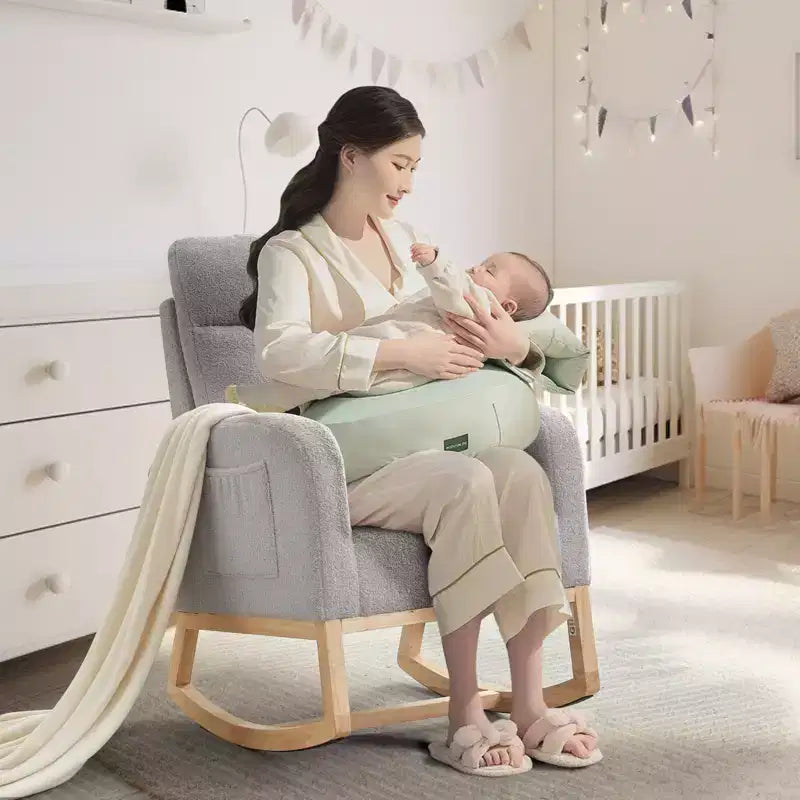 Modern Nursery Rocking Chair, Upholstered Glider Rocking Chair with Side Pockets, Rocking Armchair, Comfortable Recliner for Living Room