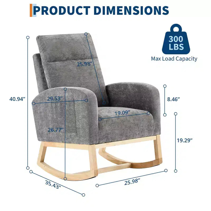 Modern Nursery Rocking Chair, Upholstered Glider Rocking Chair with Side Pockets, Rocking Armchair, Comfortable Recliner for Living Room