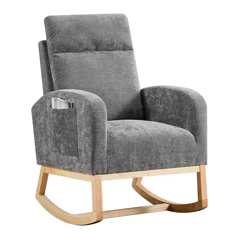 Modern Nursery Rocking Chair, Upholstered Glider Rocking Chair with Side Pockets, Rocking Armchair, Comfortable Recliner for Living Room