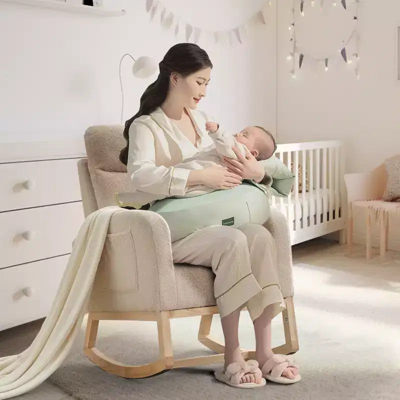 Modern Nursery Rocking Chair, Upholstered Glider Rocking Chair with Side Pockets, Rocking Armchair, Comfortable Recliner for Living Room