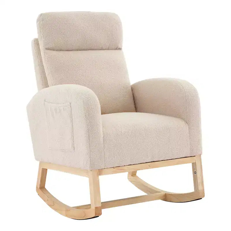 Modern Nursery Rocking Chair, Upholstered Glider Rocking Chair with Side Pockets, Rocking Armchair, Comfortable Recliner for Living Room