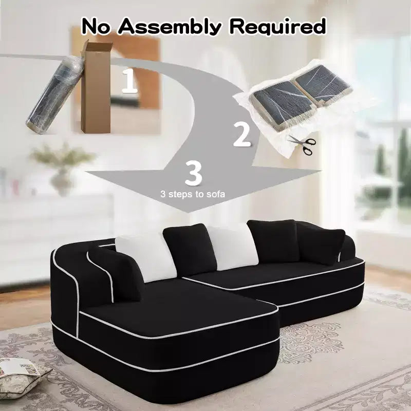 106 Teddy Fabric No Assembly 32D Boneless Sofa,Contrast color design,Fluffy Comfy Couch with L-Shaped Chaise,for Living Room