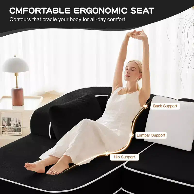 106 Teddy Fabric No Assembly 32D Boneless Sofa,Contrast color design,Fluffy Comfy Couch with L-Shaped Chaise,for Living Room