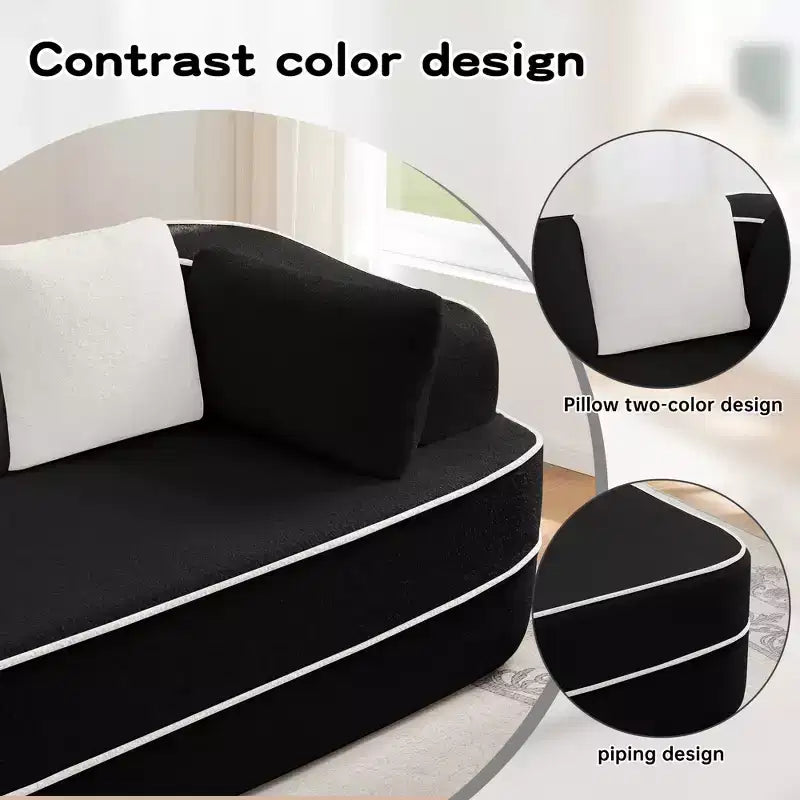 106 Teddy Fabric No Assembly 32D Boneless Sofa,Contrast color design,Fluffy Comfy Couch with L-Shaped Chaise,for Living Room