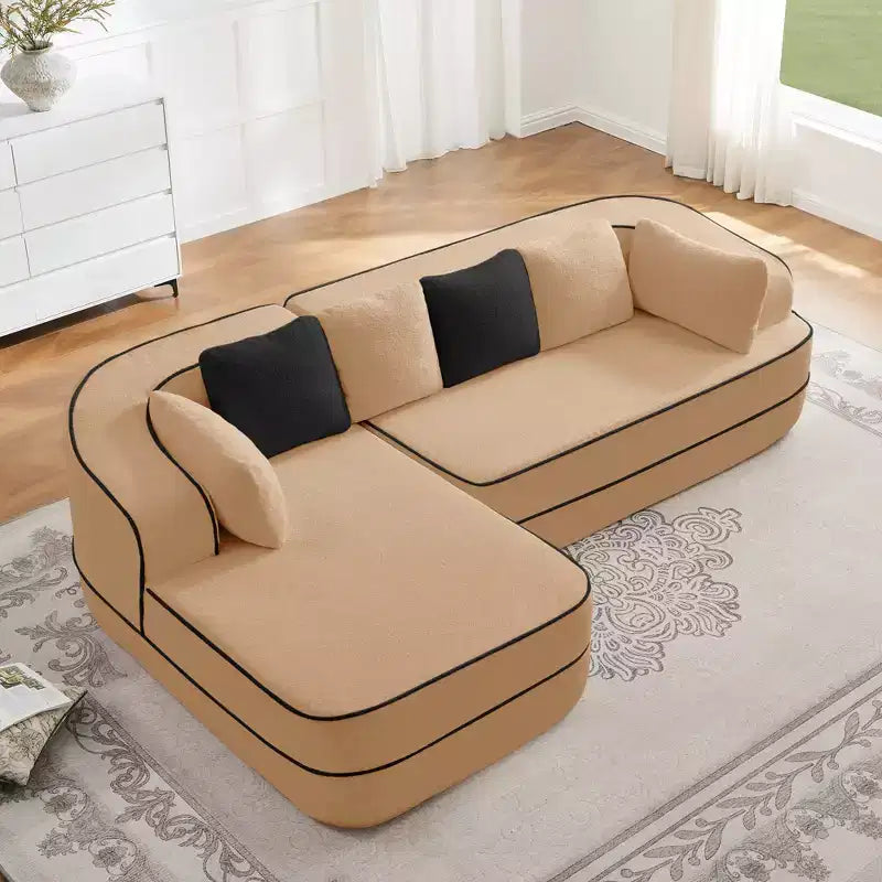 106 Teddy Fabric No Assembly 32D Boneless Sofa,Contrast color design,Fluffy Comfy Couch with L-Shaped Chaise,for Living Room