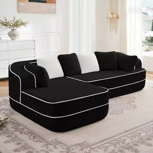 Canapé 106 sans accoudoirs en tissu Teddy 32D, design contrasté, canapé douillet et moelleux avec méridienne en L, pour salon
