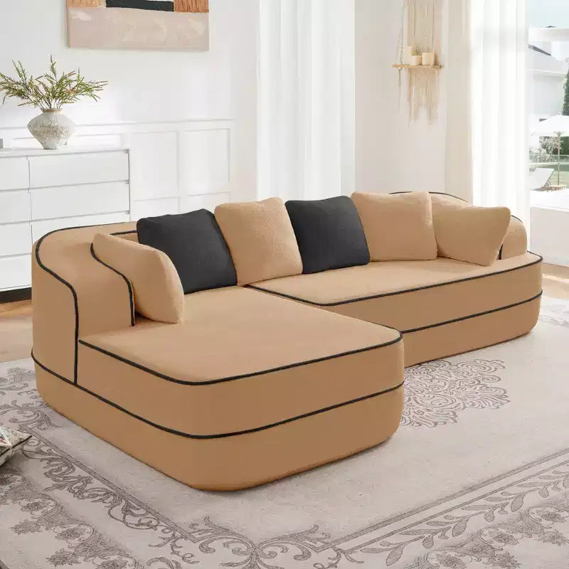106 Teddy Fabric No Assembly 32D Boneless Sofa,Contrast color design,Fluffy Comfy Couch with L-Shaped Chaise,for Living Room