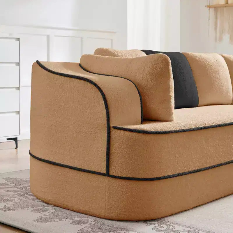 106 Teddy Fabric No Assembly 32D Boneless Sofa,Contrast color design,Fluffy Comfy Couch with L-Shaped Chaise,for Living Room