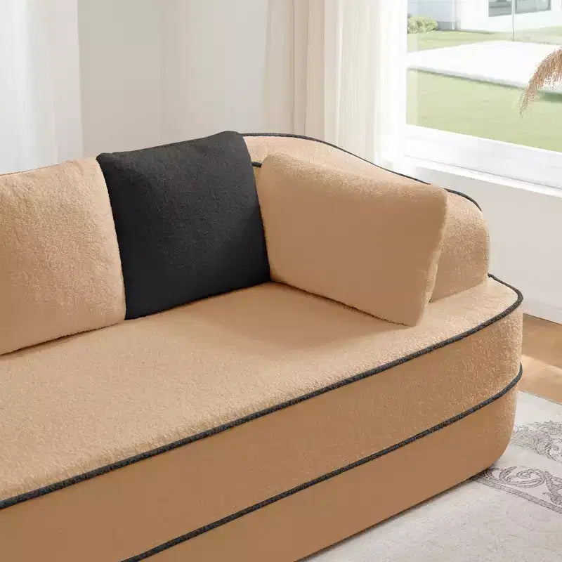 106 Teddy Fabric No Assembly 32D Boneless Sofa,Contrast color design,Fluffy Comfy Couch with L-Shaped Chaise,for Living Room