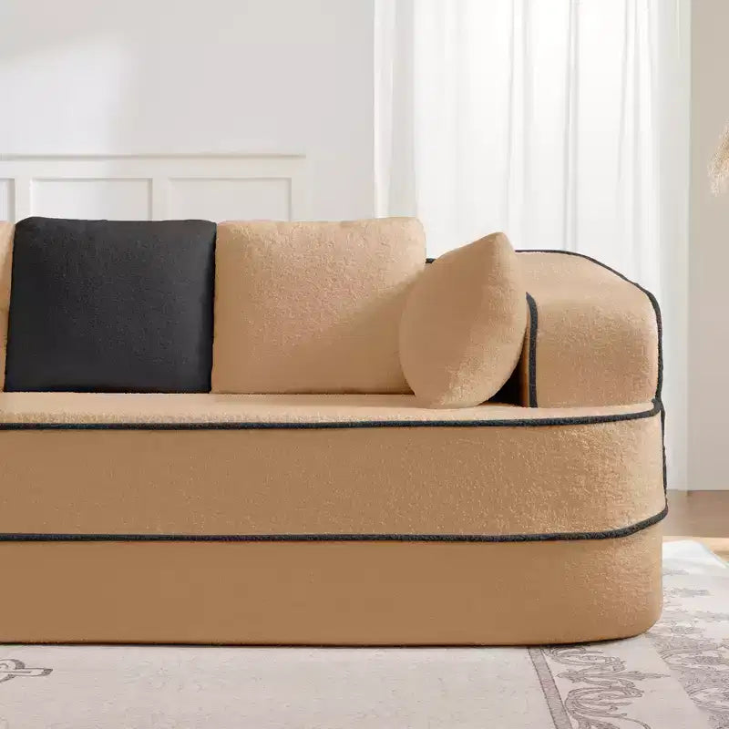 106 Teddy Fabric No Assembly 32D Boneless Sofa,Contrast color design,Fluffy Comfy Couch with L-Shaped Chaise,for Living Room