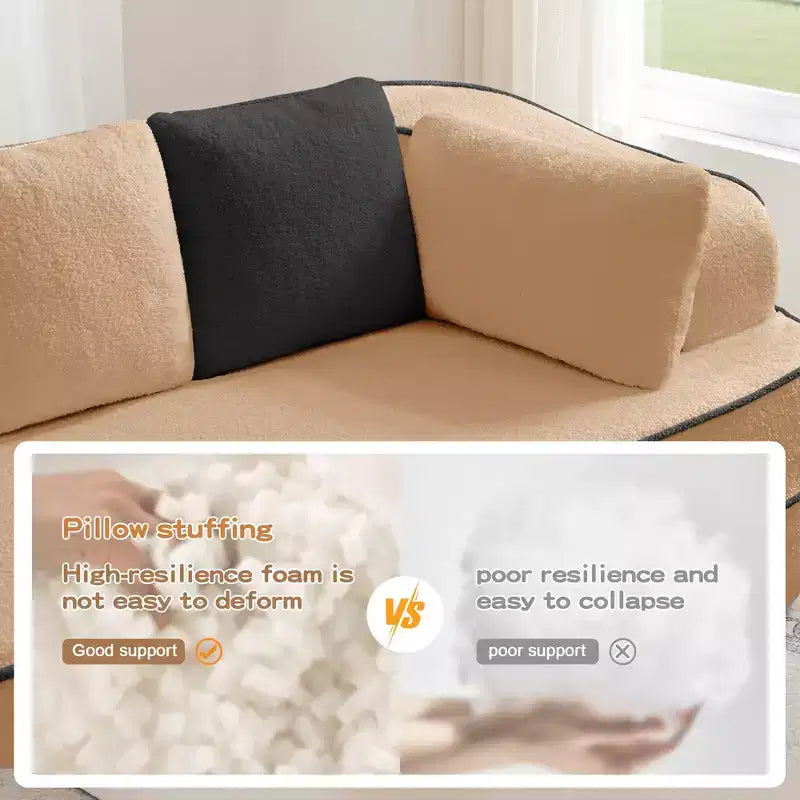 106 Teddy Fabric No Assembly 32D Boneless Sofa,Contrast color design,Fluffy Comfy Couch with L-Shaped Chaise,for Living Room
