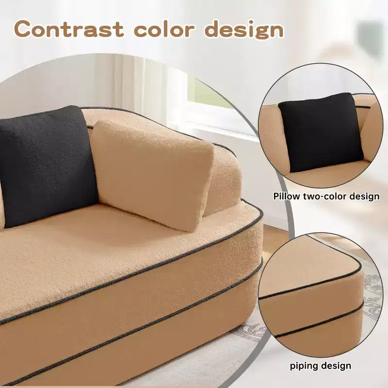 106 Teddy Fabric No Assembly 32D Boneless Sofa,Contrast color design,Fluffy Comfy Couch with L-Shaped Chaise,for Living Room
