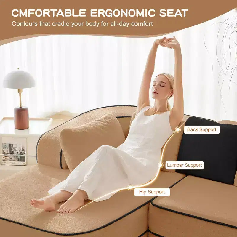 106 Teddy Fabric No Assembly 32D Boneless Sofa,Contrast color design,Fluffy Comfy Couch with L-Shaped Chaise,for Living Room
