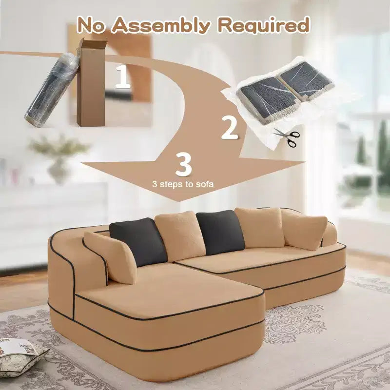 106 Teddy Fabric No Assembly 32D Boneless Sofa,Contrast color design,Fluffy Comfy Couch with L-Shaped Chaise,for Living Room